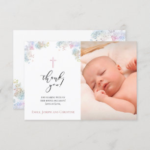 faux glitter baptism thank you baby girl invitation