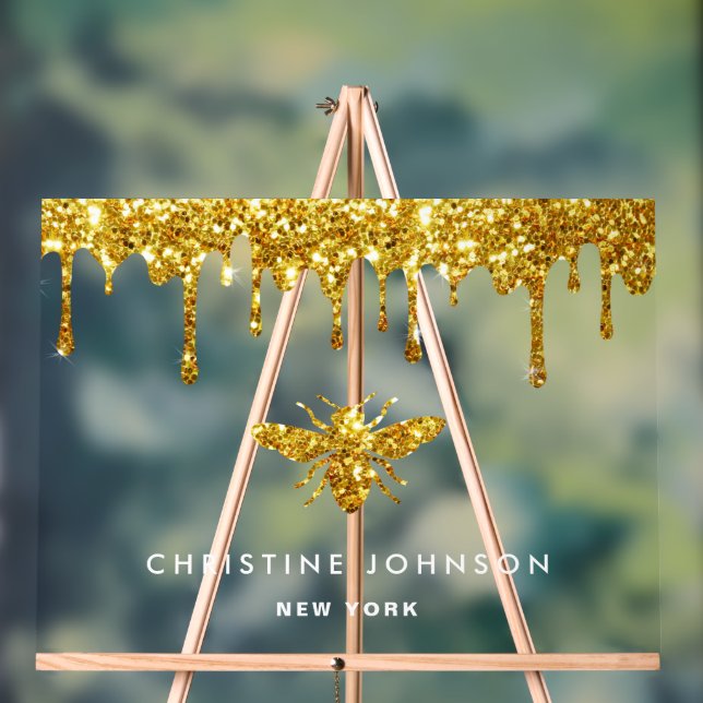 faux glitter bee  acrylic sign (Neutral)