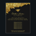 faux glitter bee honeycomb black background flyer<br><div class="desc">beauty salon professional makeup artist flyer</div>