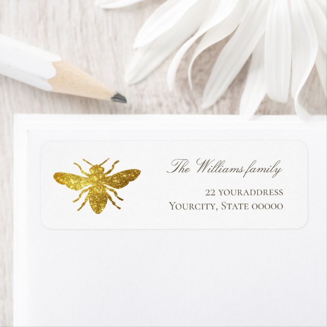 faux glitter bee label return address label (Insitu)