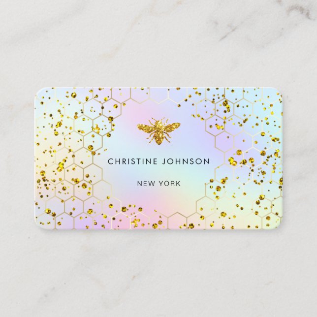 faux glitter bee pastel colours background business card (Front)