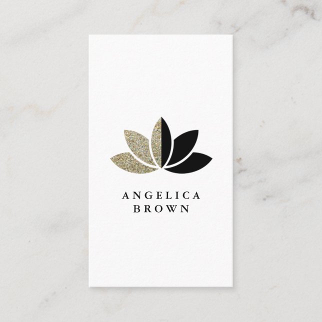 Faux Glitter & Black Lotus Flower Business Card (Front)