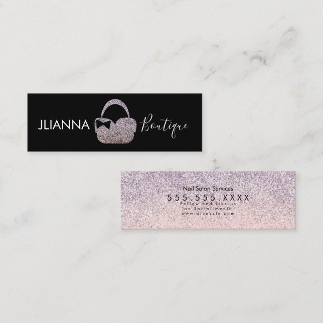 Faux Glitter Boutique Clothing Black White   Mini Business Card (Front/Back)