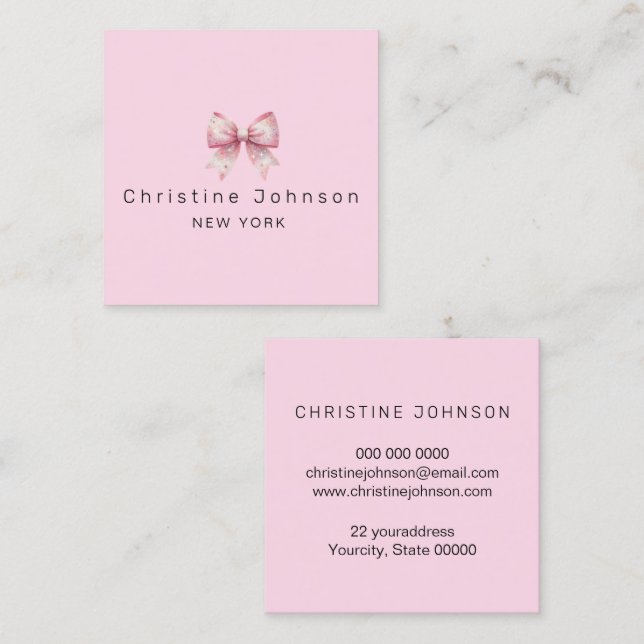 faux glitter bow  square  business card (Front/Back)