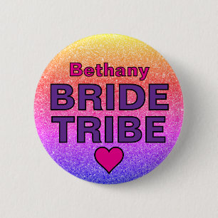Faux Glitter Bride Tribe Custom Name 6 Cm Round Badge
