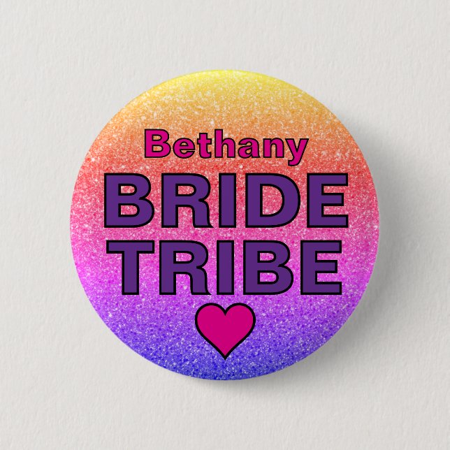 Faux Glitter Bride Tribe Custom Name  6 Cm Round Badge (Front)