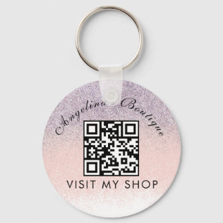 Faux Glitter Business QR Code Monogrammed Key Ring