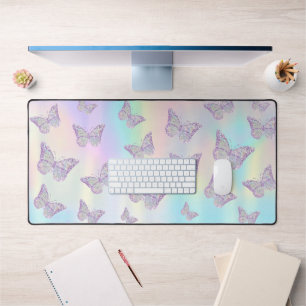 faux glitter butterflies desk mat