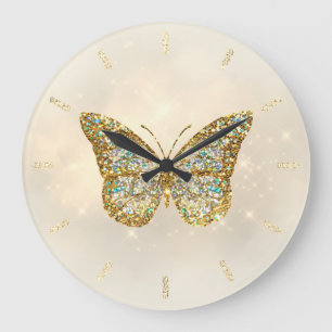 faux glitter butterfly design large clock