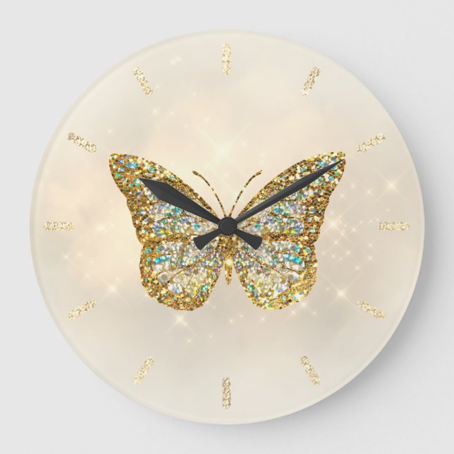 faux glitter butterfly design large clock (Front)
