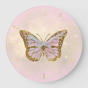 faux glitter butterfly large clock