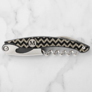 Faux Glitter Chevron Monogram Corkscrew