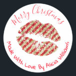 Faux Glitter Christmas DIY Handmade Business Label<br><div class="desc">This faux red and silver glitter lips sticker is a customisable label for someone who loves making their own DIY christmas business or hobby products to sell at fairs, fetes and at their own shop stall at a market. It can also be used for handmade gifts for family and friends....</div>
