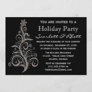 Faux Glitter Christmas Tree Holiday Party Invitation