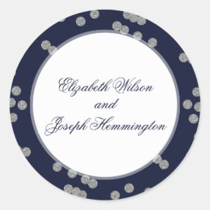 FAUX Glitter confetti navy and silver wedding Classic Round Sticker