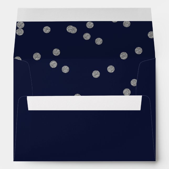 FAUX Glitter confetti navy and silver wedding Envelopes (Back (Bottom))