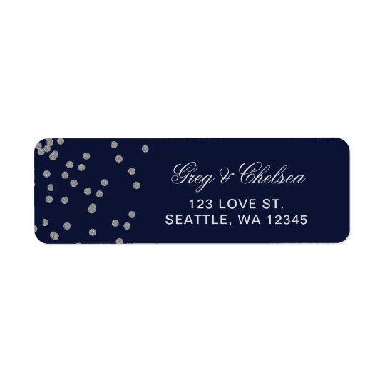 FAUX Glitter confetti navy and silver wedding Return Address Label