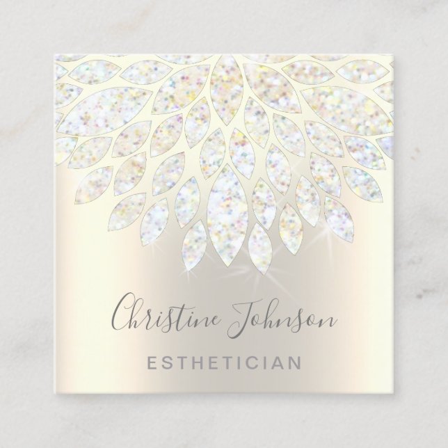 faux glitter dahlia jewel decor square business card (Front)