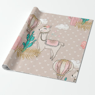 Faux Glitter Desert Steampunk Llama Wrapping Paper