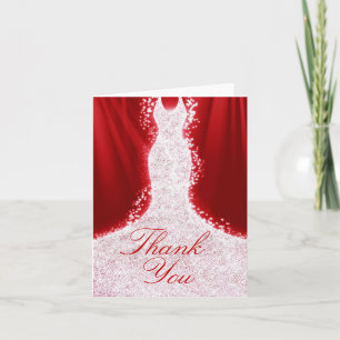 Faux Glitter Dress on Red Thank You Note Card