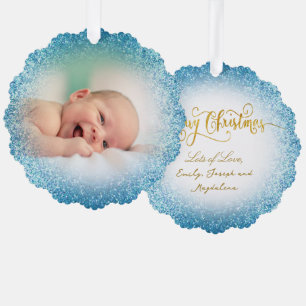 faux glitter effect new baby boy tree decoration card