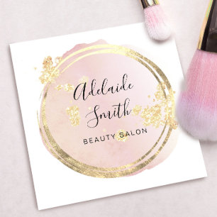FAUX glitter effect on pink watercolor circle Square Business Card