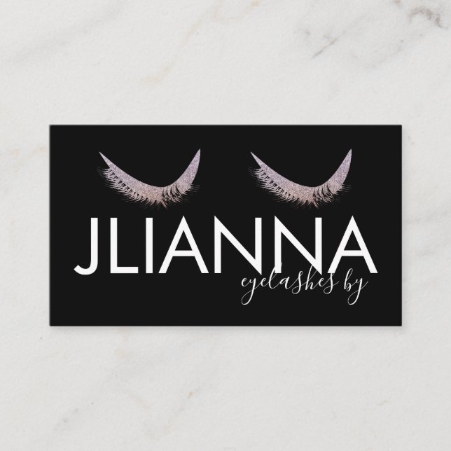Faux Glitter Eyelashes Salon Black White   Business Card (Front)