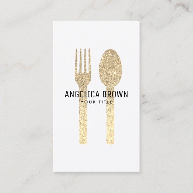 Faux Glitter Fork and Spoon Business Card (Front)