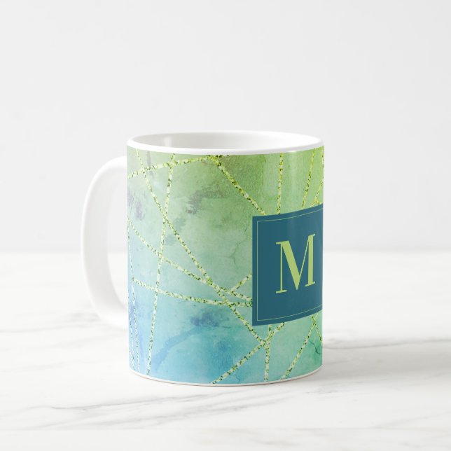 Faux Glitter Geometric Monogram Coffee Mug (Front Left)