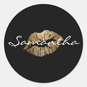 Faux Glitter Gold Kiss Classic Round Sticker