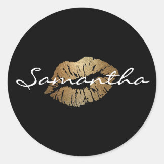 Faux Glitter Gold Kiss Classic Round Sticker
