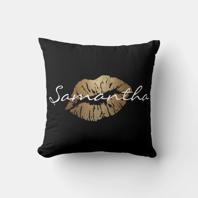 Faux Glitter Gold Kiss Cushion (Front)