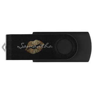 Faux Glitter Gold Kiss USB Flash Drive