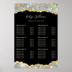 Faux glitter gold sequin price list poster