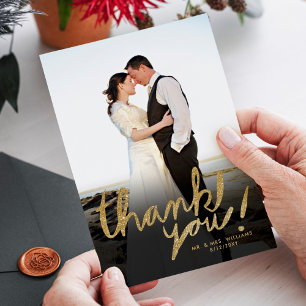 Faux Glitter Handwrite Photo Thank You Card