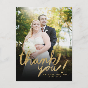Faux Glitter Handwrite Photo Thank You Postcard