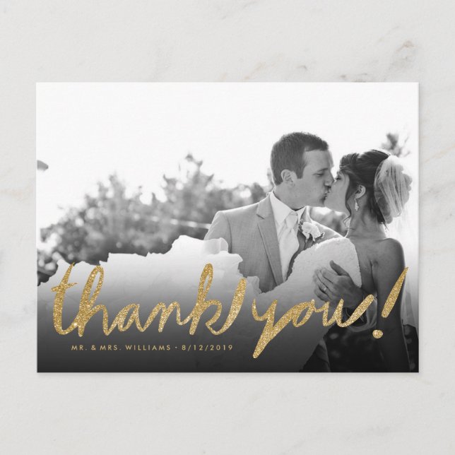 Faux Glitter Handwrite Photo Thank You Postcard (Front)