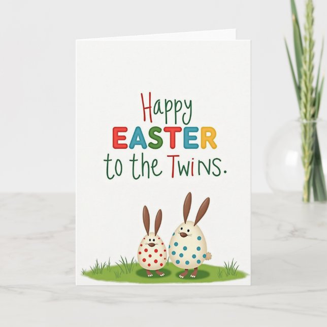 Faux Glitter Happy Easter Twins Card (Front)