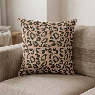 Faux Glitter Leopard Print Throw Pillow