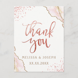 FAUX glitter marble thank you Announcement Postcard
