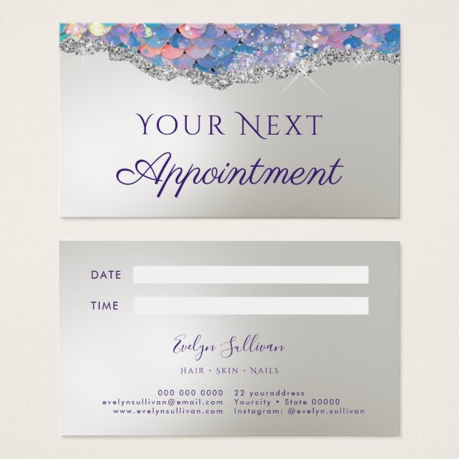 Faux glitter mermaid sequin Appointment Card (Front & Back)
