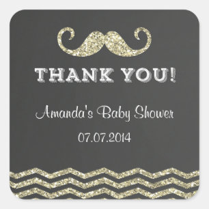 Faux Glitter Moustache Thank You Stickers
