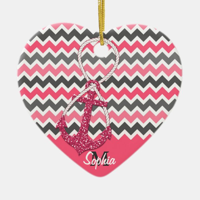 faux glitter nautical anchor infinity symbol ceramic ornament (Front)