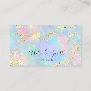 faux glitter on faux iridescent opal stone business card