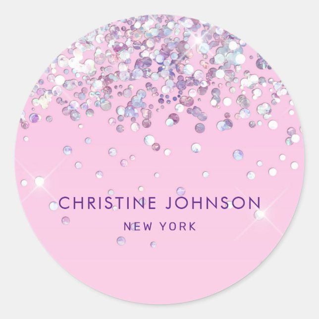 faux glitter on pale pink classic round sticker (Front)