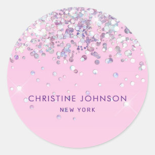 faux glitter on pale pink classic round sticker
