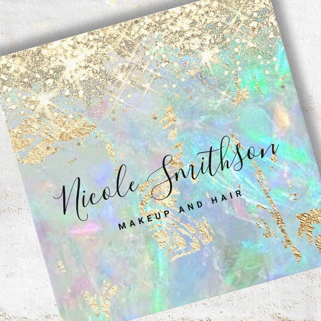 faux glitter opal background square business card (Creator Uploaded)