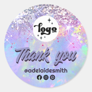 faux glitter opal thank you classic round sticker