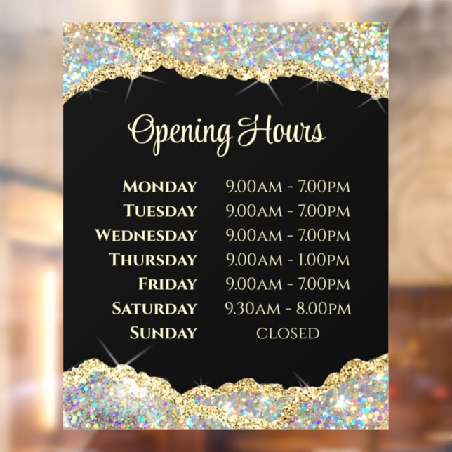 Faux Glitter Opening Hours Window Cling (Sheet 2)
