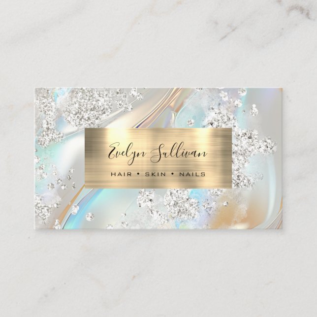 Faux Glitter Pearlescent Ivory Foil Business Card (Front)